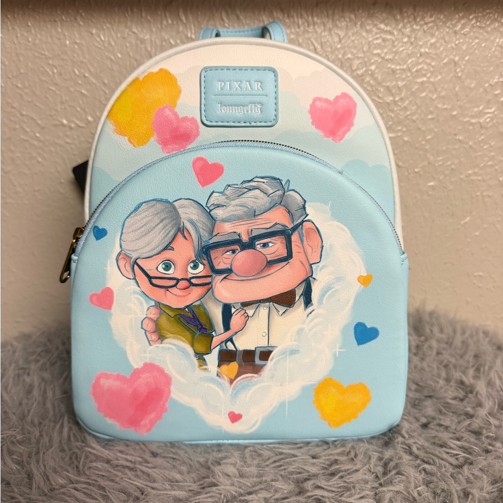 Loungefly Pixar Up Carl and Ellie Light Blue Heart Backpack - Picture 5 of 5